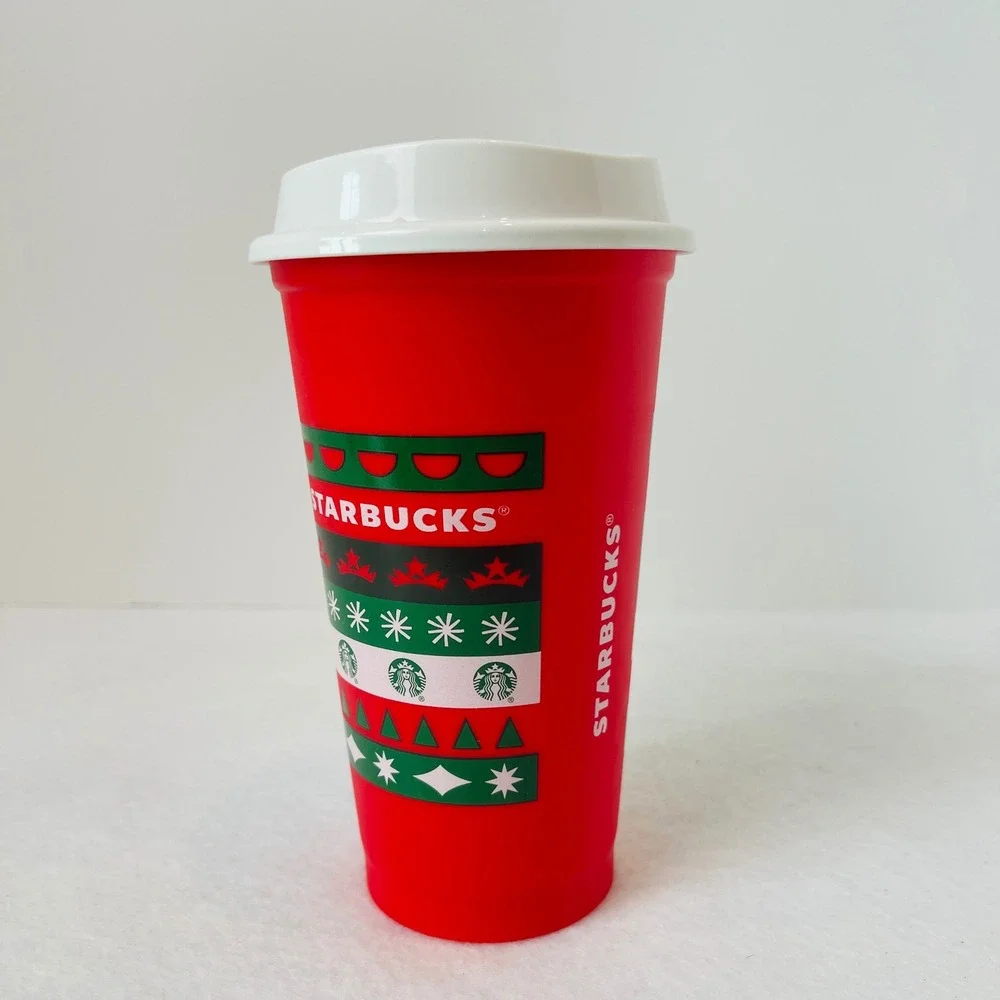 Starbucks Reusable Holiday Red Cup Fair Isle Christmas Travel Tumbler‎ 16oz Hot